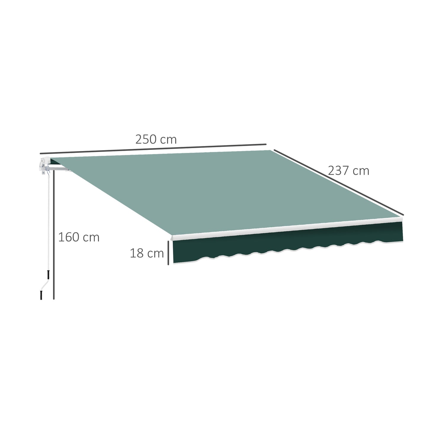 Outsunny Manual Retractable Awning, 2.5x2 m-Dark Green