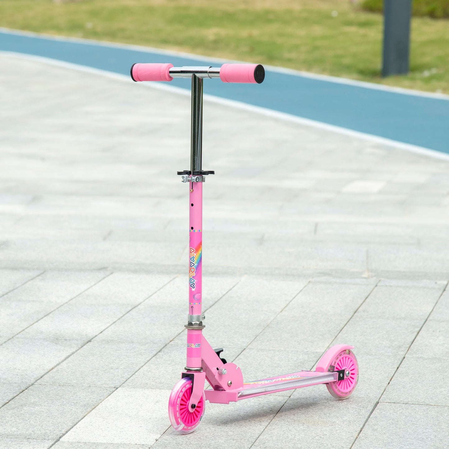 HOMCOM Kids Scooter with Lights, Music, Adjustable Height, Folding Frame, LED Wheels, for 3-7 Years Old, Pink