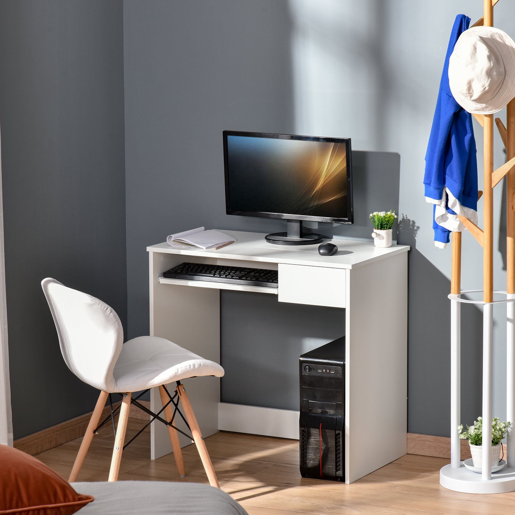 HOMCOM Compact Small Computer PC Table with Keyboard Tray Drawer Study ...