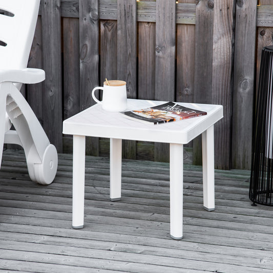 Outsunny Garden Side Table Outdoor Square Coffee End Table for Drink Snack, White