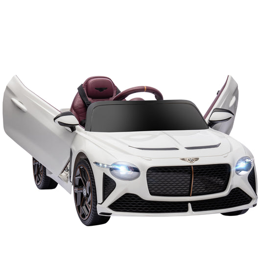 HOMCOM Bentley Bacalar Licensed 12V Kids Electric Ride on Car with Remote Control, Powered Electric Car with Portable Battery, Music, Horn, Lights, Suspension Wheels, for Ages 3-5 Years - White
