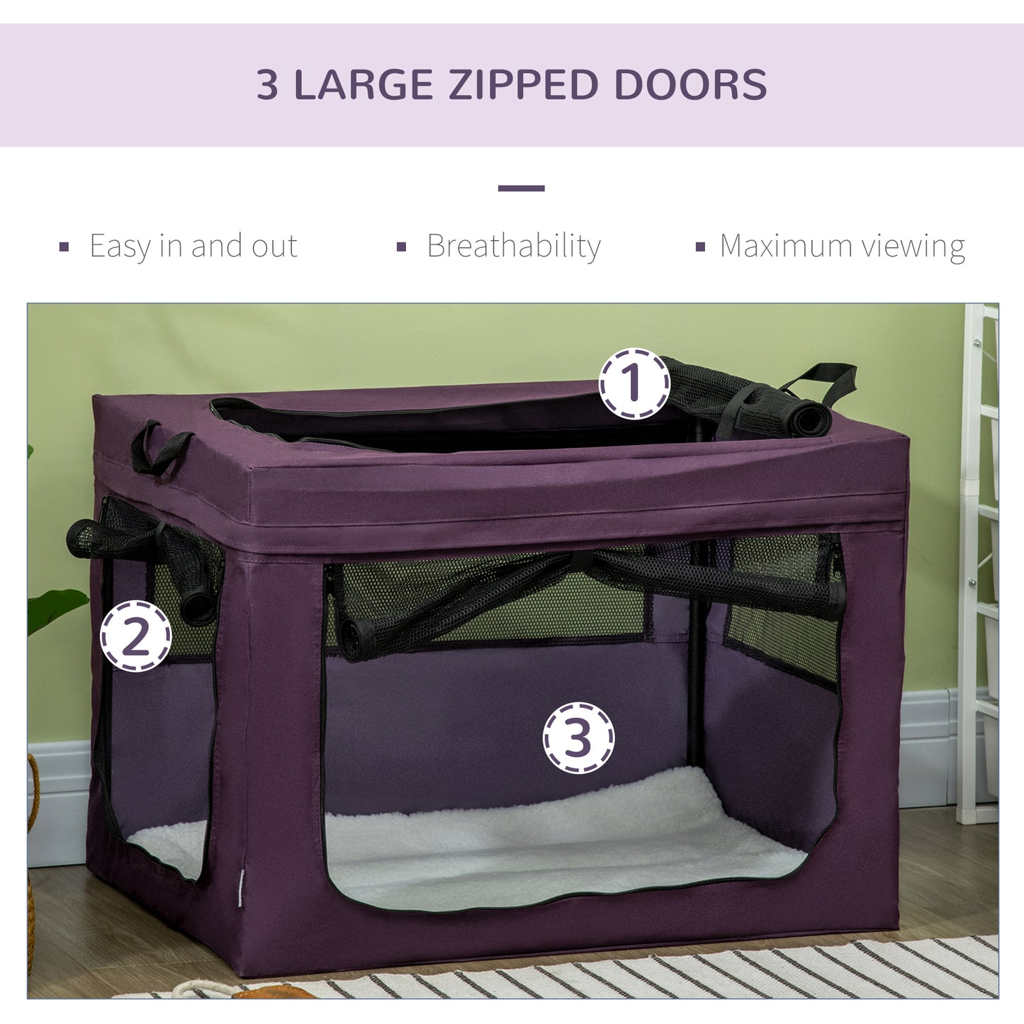 PawHut Pet Carrier, Portable Cat Carrier, Foldable Dog Bag for Small and Medium Dogs, 79.5 x 57 x 57 cm, Purple