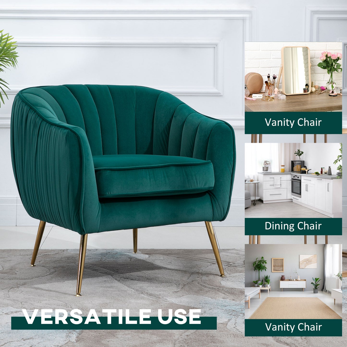 HOMCOM Velvet Armchair Tub chair with Golden Metal Leg Living Room Furniture Green