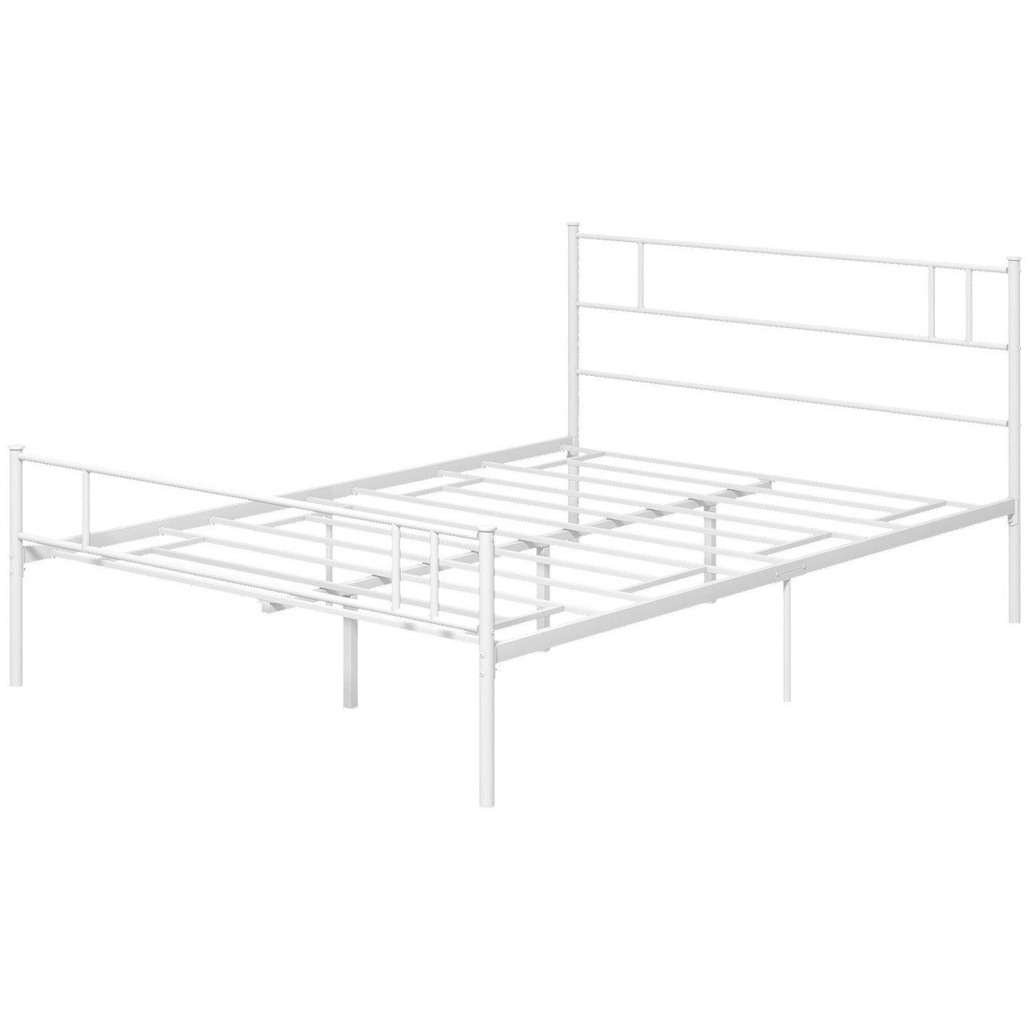 HOMCOM Double Metal Bed Frame Solid Bedstead Base with Headboard and Footboard, Metal Slat Support and Underbed Storage Space, Bedroom Furniture