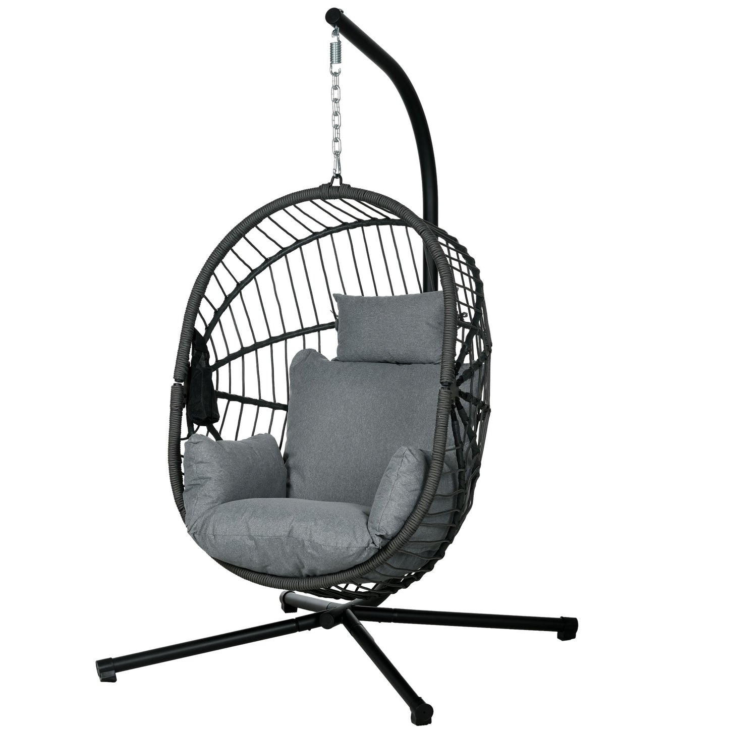 Outsunny Metal Stand Hanging Egg Chair, with Full Body Padded Seat - Grey