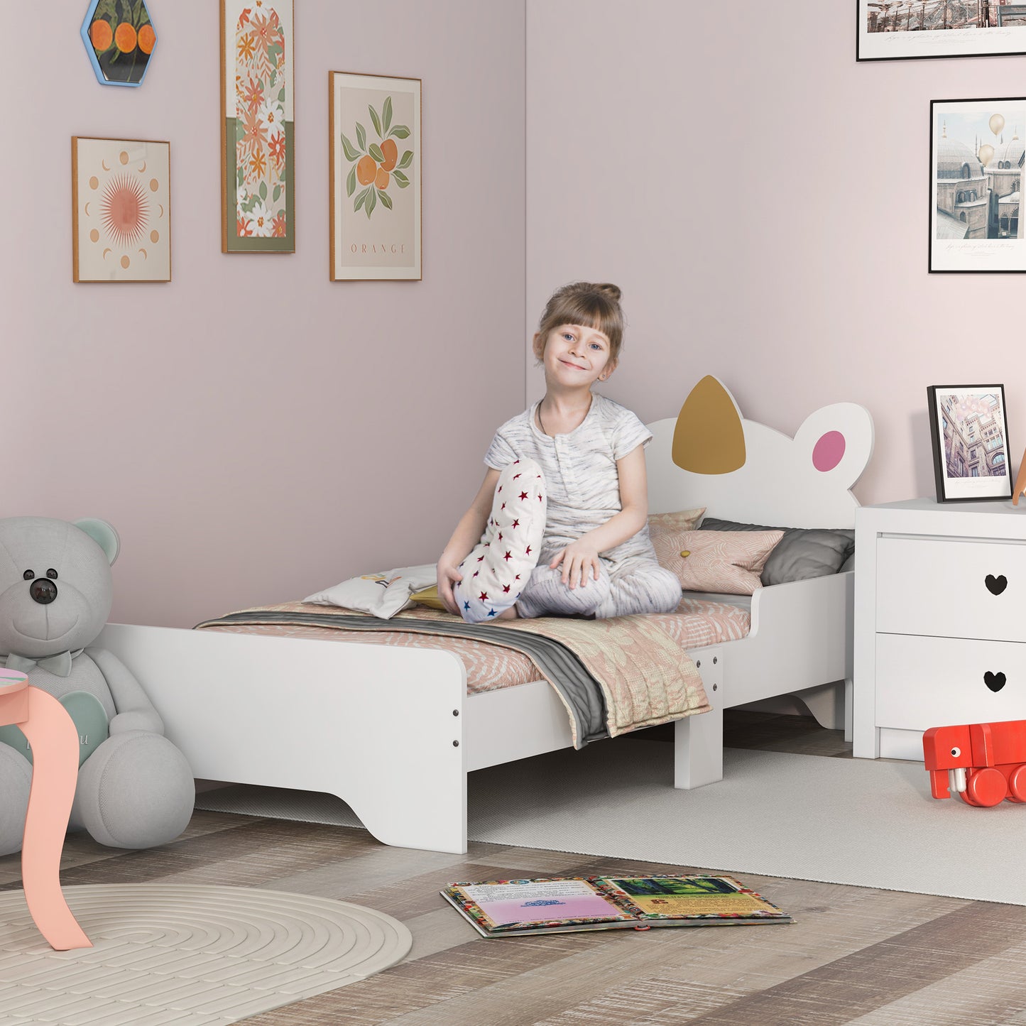 ZONEKIZ Toddler Bed Kids Bedroom Furniture Unicorn Design for 36 Years Old 143 x 74 x 67 cm White