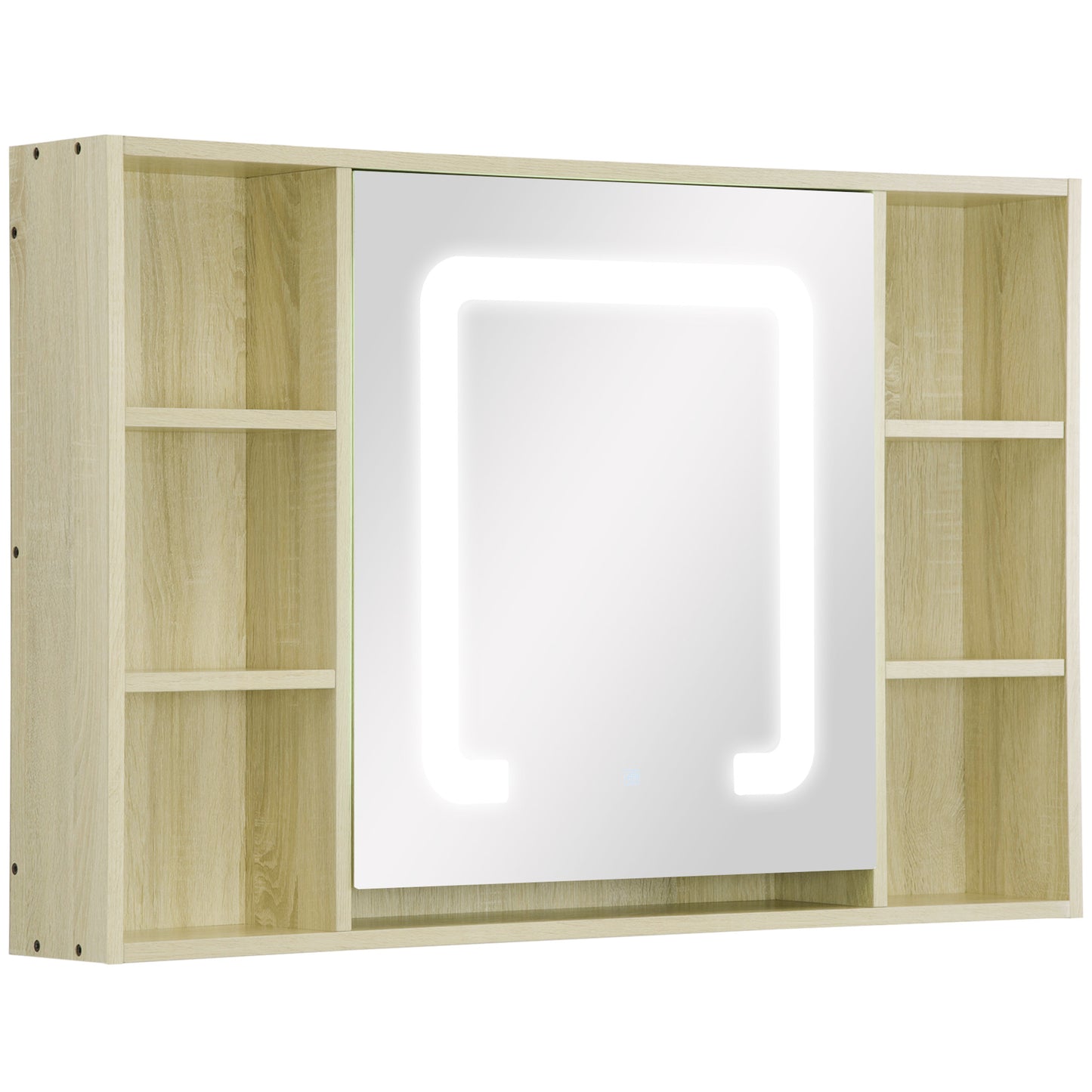 kleankin LED Bathroom Mirror Cabinet, Wall Mounted Dimmable Medicine Cabinet with Adjustable Shelf and Mirrored Door, Memory Function, USB Charge, Natural