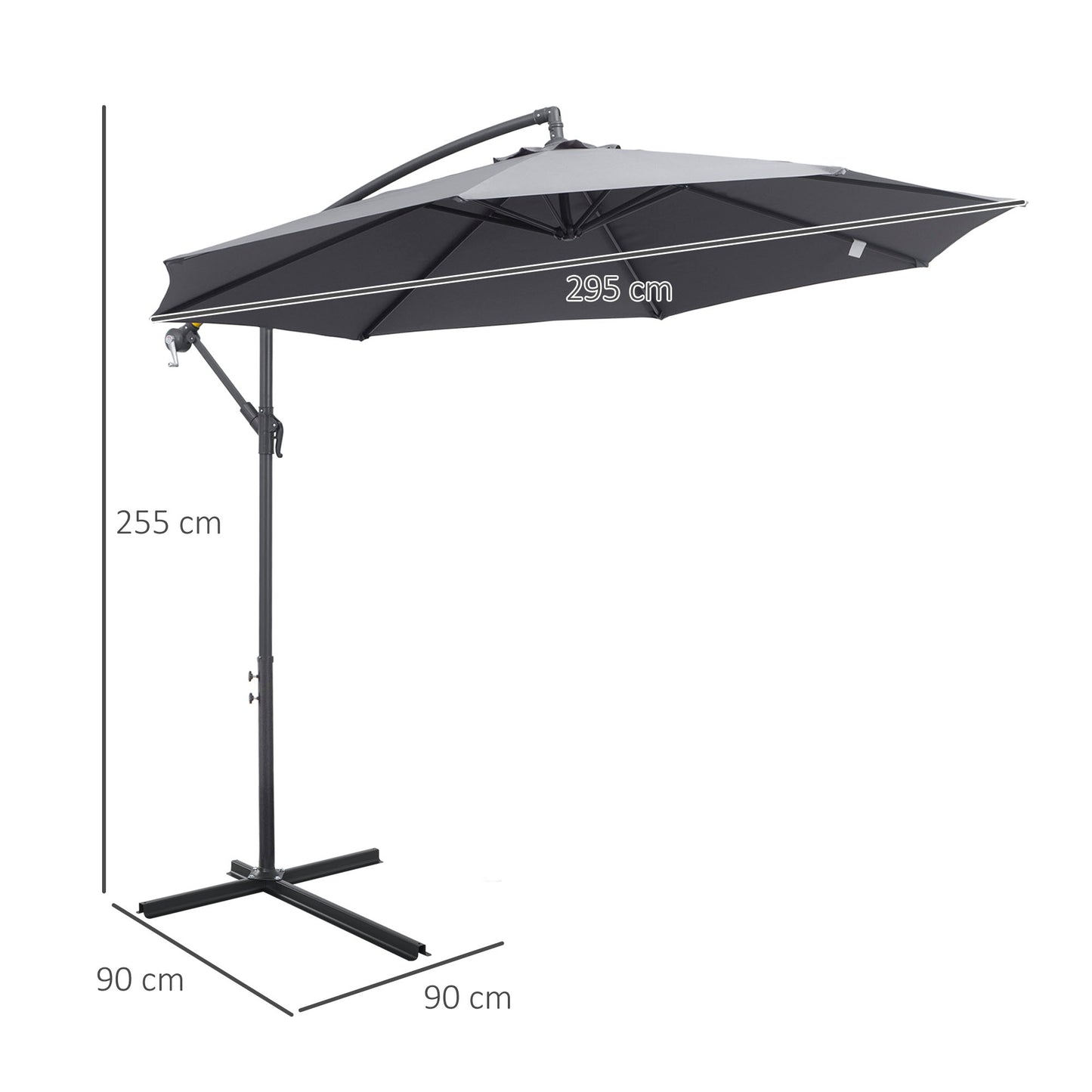 Outsunny 3(m) Garden Parasol Sun Shade Patio Banana Hanging Umbrella Cantilever Grey