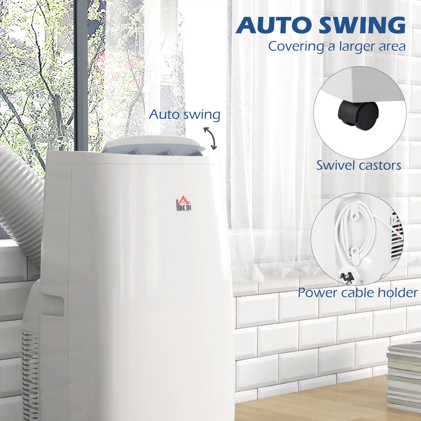 HOMCOM 14,000 BTU Mobile Air Conditioner for Room up to 40m², with Dehumidifier, 24H Timer, Wheels, Window Mount Kit