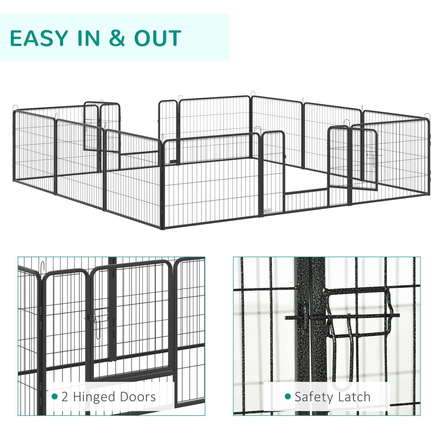 PawHut Heavy Duty Pet Playpen, 12 Panels Puppy Play Pen, Foldable Stee ...