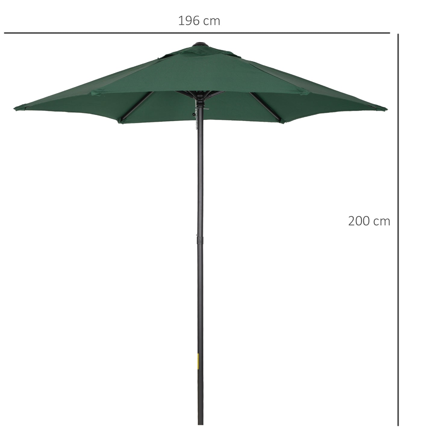 Outsunny 1.96m Parasol Patio Umbrella, Outdoor Sun Shade with 6 Sturdy Ribs for Balcony, Bench, Garden, Green