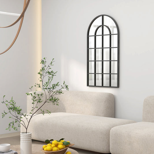 HOMCOM 110 x 62 cm Arched Decorative Wall Mirror for Bedroom Living Room, Modern Window Bathroom Mirror for Home Decor