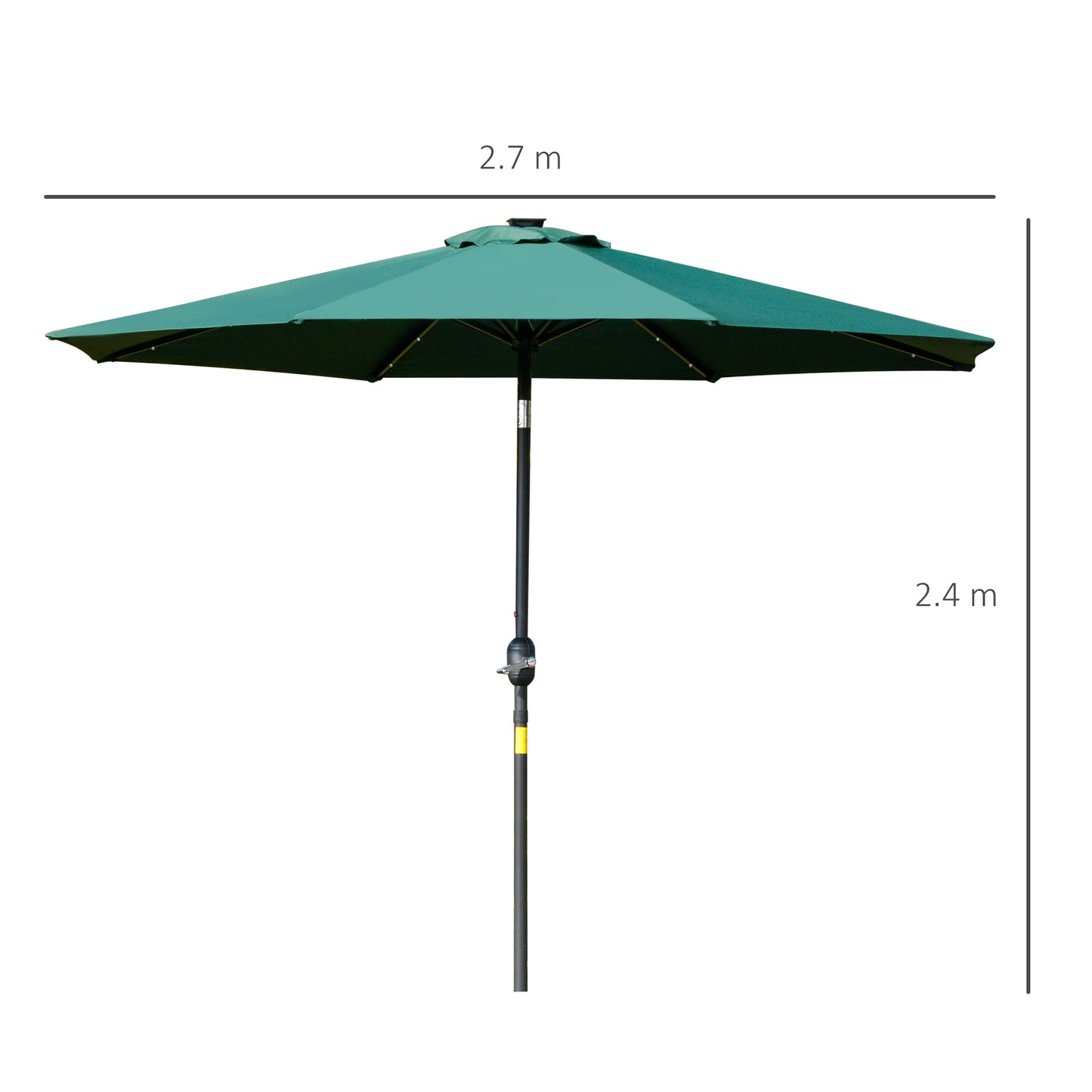 Outsunny 2.7m Patio LED Umbrella with Push Button Tilt/Crank 8 Ribs Sun Shade for Outdoor Table Market Umbrella Green Rib Parasol