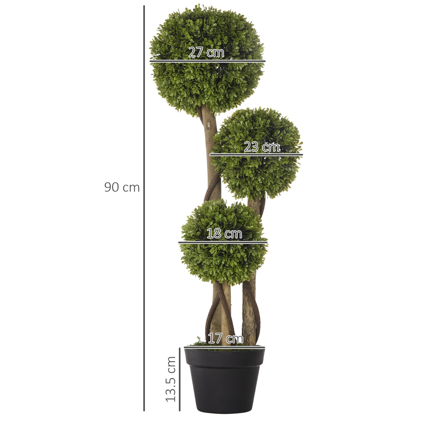 HOMCOM Decorative Artificial Plants Boxwood Ball Topiary Trees in Pot Fake Plants for Home Indoor Outdoor Decor, 90 cm