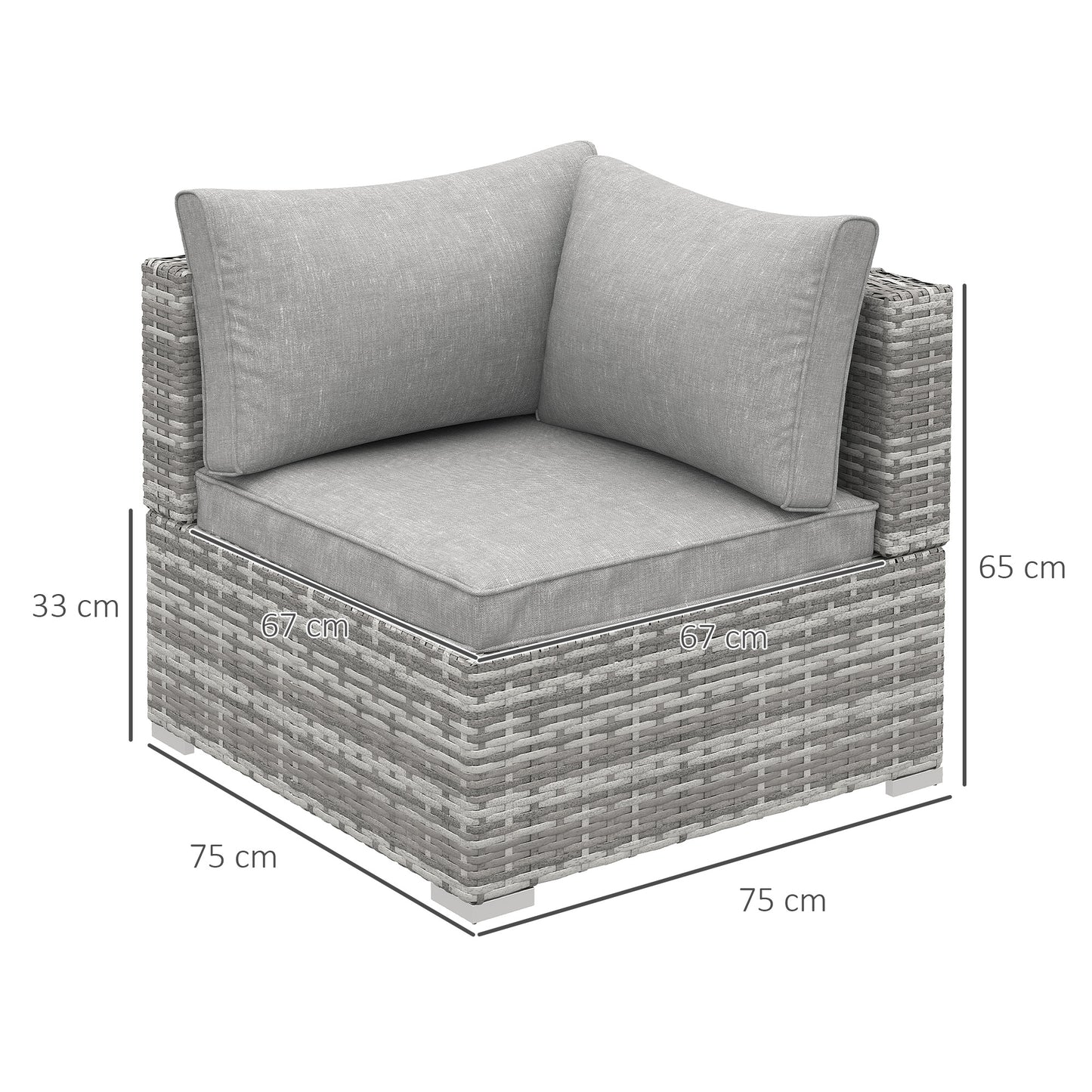 Outsunny PE Rattan Wicker Corner Sofa Garden Furniture Single Sofa Chair w/ Cushions, Grey