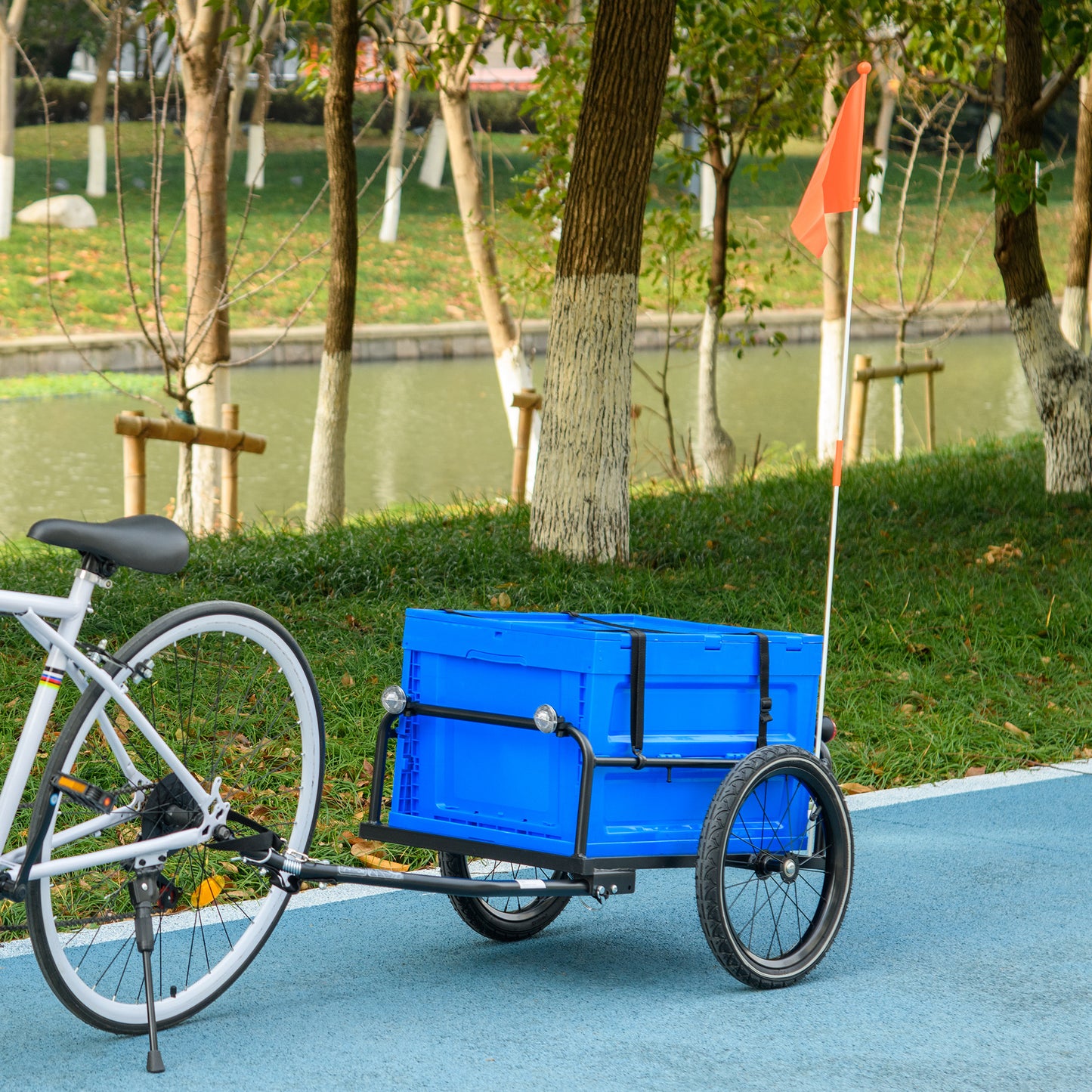 HOMCOM Steel Trailer for Bike, Bicycle Cargo Trailer with 65L Storage ...