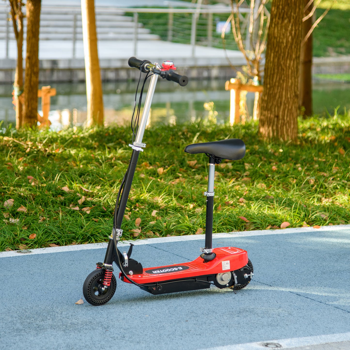 HOMCOM Steel Electric Scooter, Folding E-Scooter with Warning Bell, 15km/h Maximum Speed, for 4-14 Years Old, Red