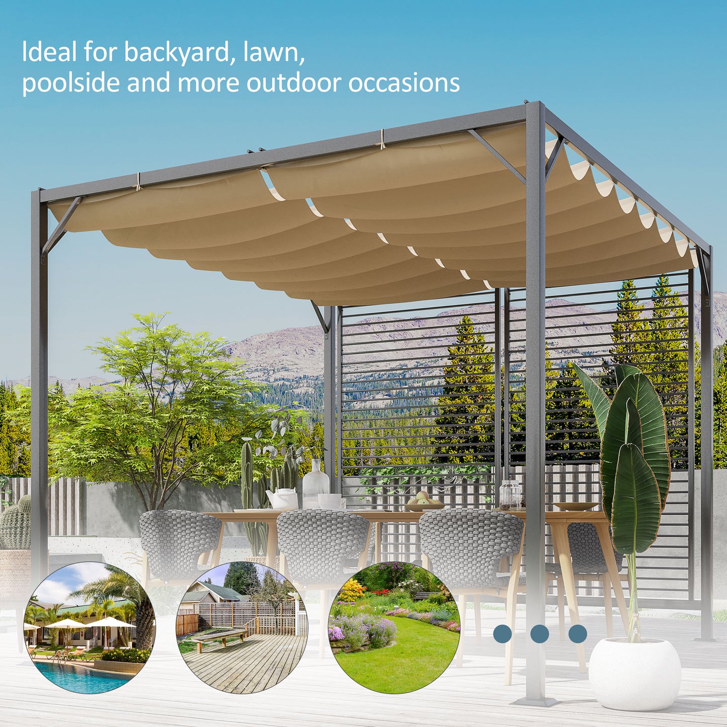 Outsunny 2.8 x 3(m) Metal Pergola Gazebo Patio Sun Shade Shelter Retractable Canopy  Marquee Party BBQ Tent