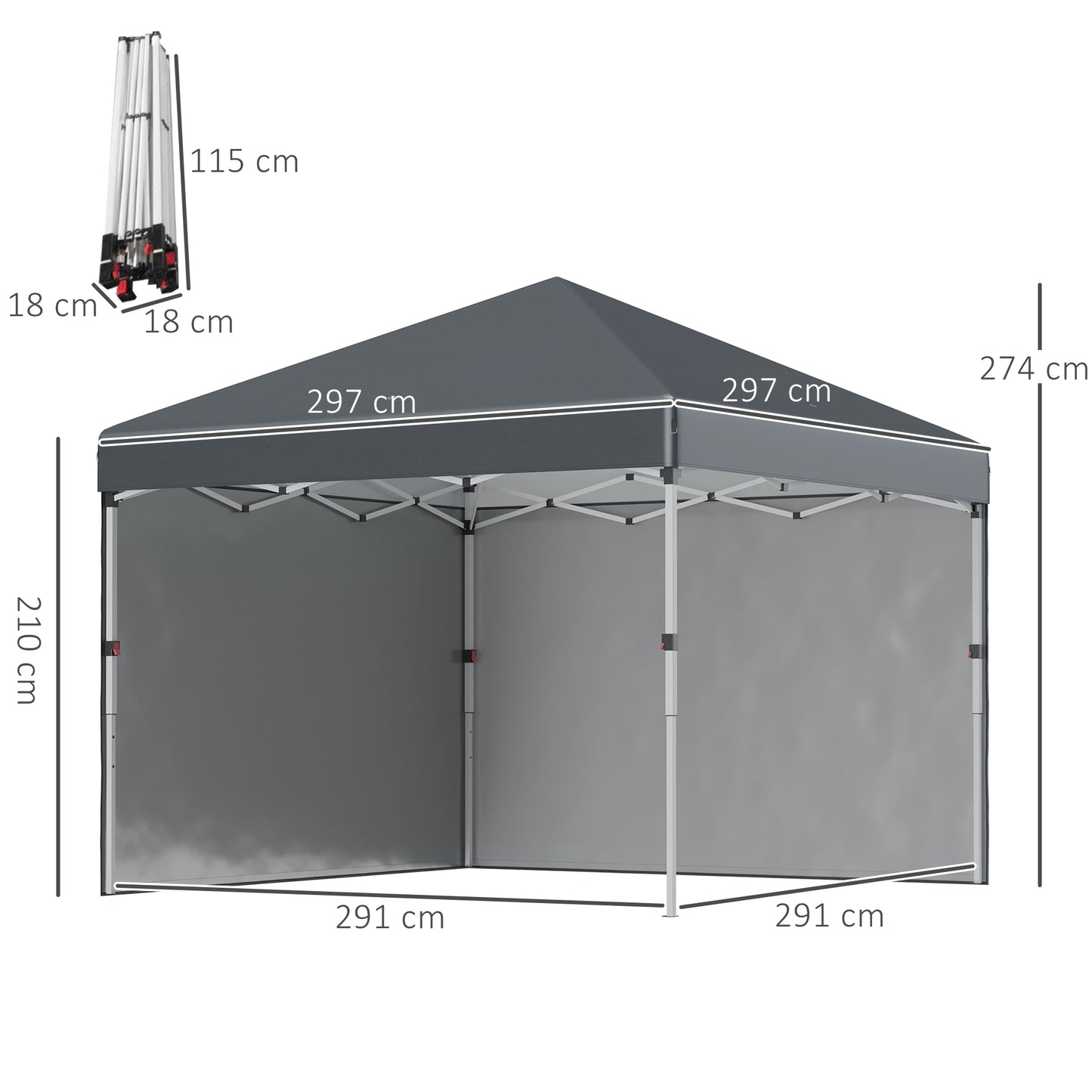 Outsunny 3 x 3 (M) Pop Up Gazebo with 2 Sidewalls, Leg Weight Bags and Carry Bag, Height Adjustable Party Tent Event Shelter for Garden, Patio, Dark Grey