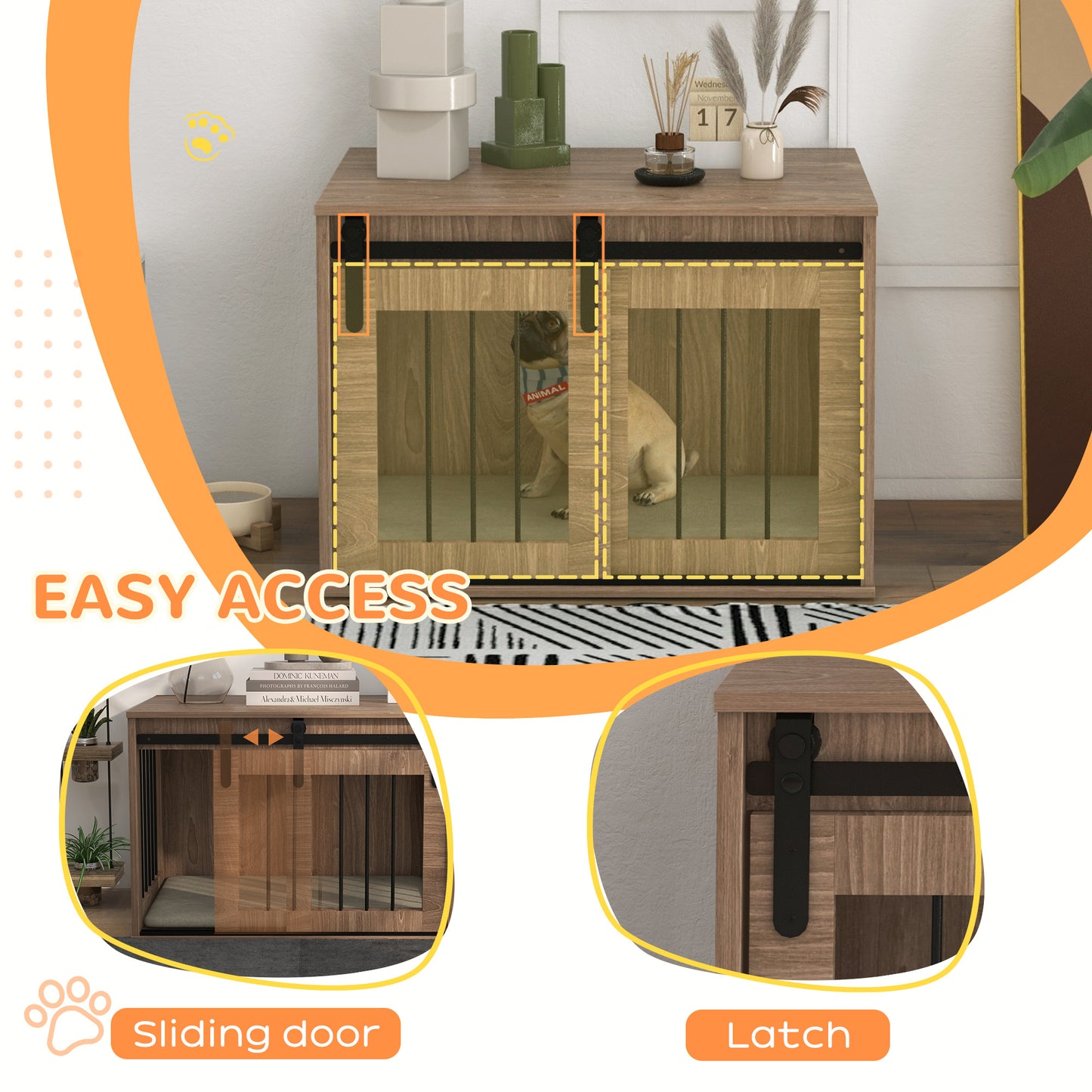 PawHut Dog Crate Furniture with Removable Cushion for Medium Dogs 80 x 54 x 57cm Brown
