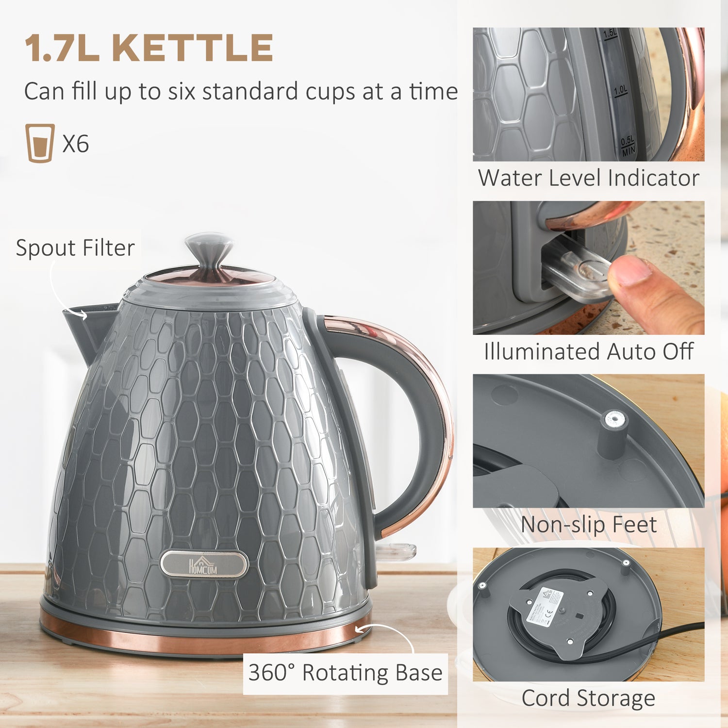 HOMCOM 3000W Fast Boil Kettle Slice Toaster Set Kettle