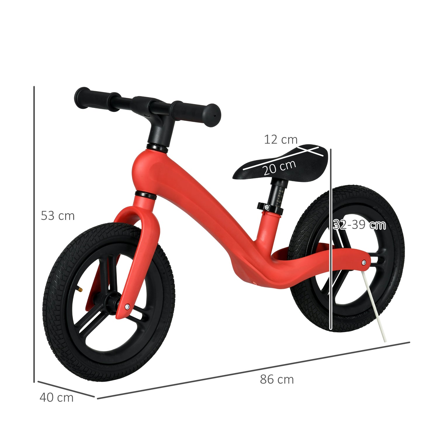 AIYAPLAY 12" Kids Balance Bike, Lightweight Training Bike for Children No Pedal with Adjustable Seat, Rubber Wheels - Red