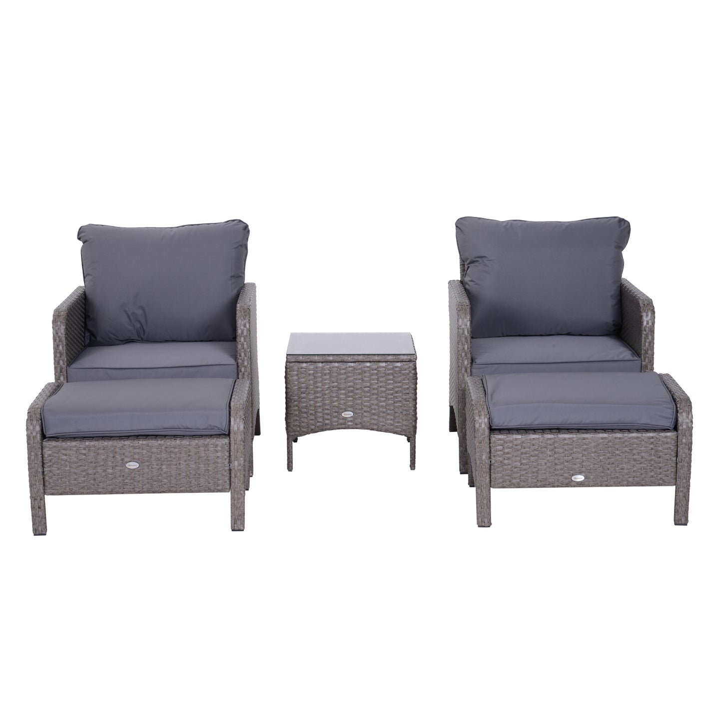 Outsunny 2 Seater Rattan Furniture Set, Steel Frame-Grey