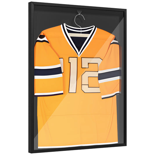 HOMCOM Football Shirt Frame Display, Acrylic Jersey Frame with UV Protection, Aluminium Sports Shirt Shadow Box for Basketball Football Baseball, 60 x 80 cm, Black