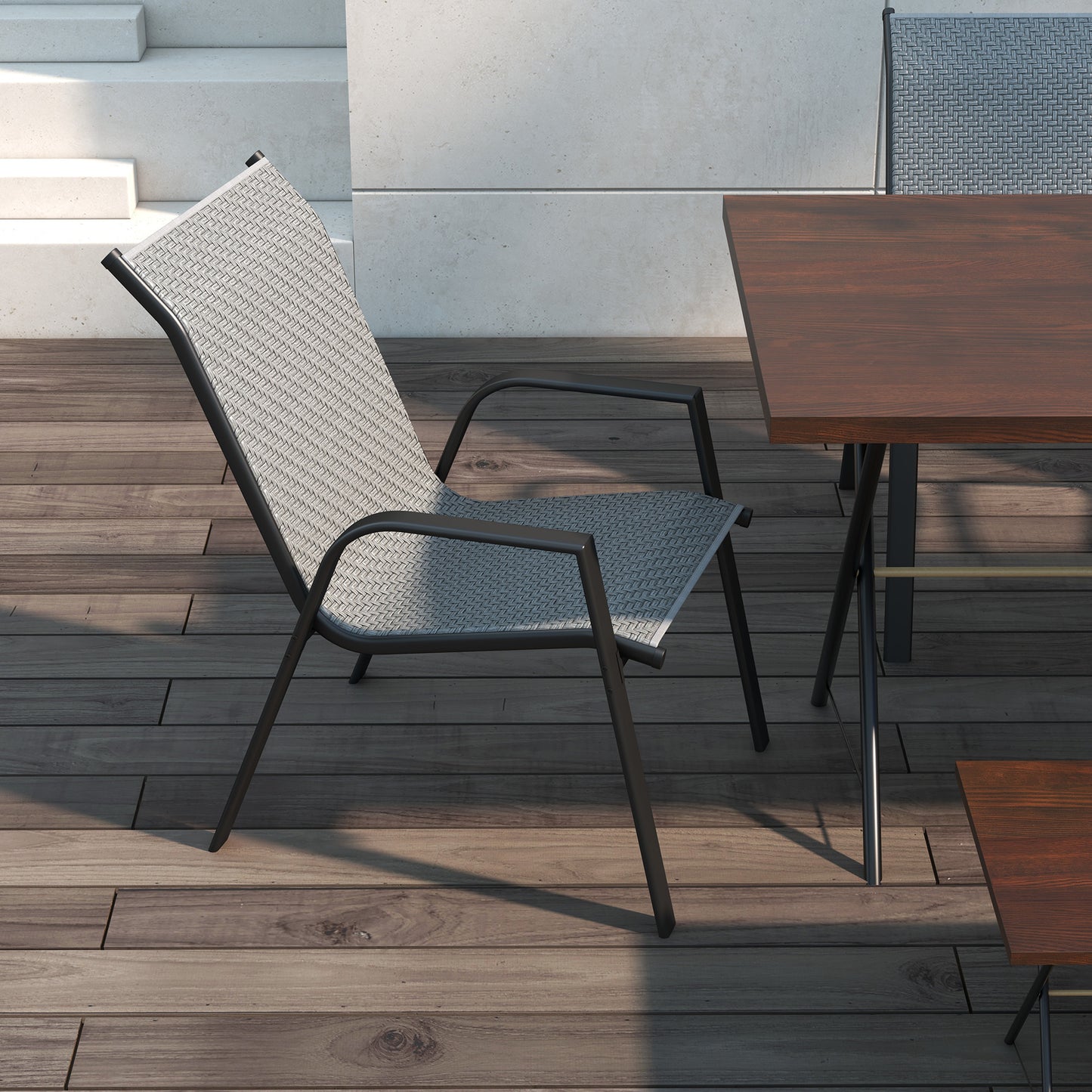 Outsunny Stackable Outdoor Rattan Chairs Set of 4 with Armrests and Backrest, Grey