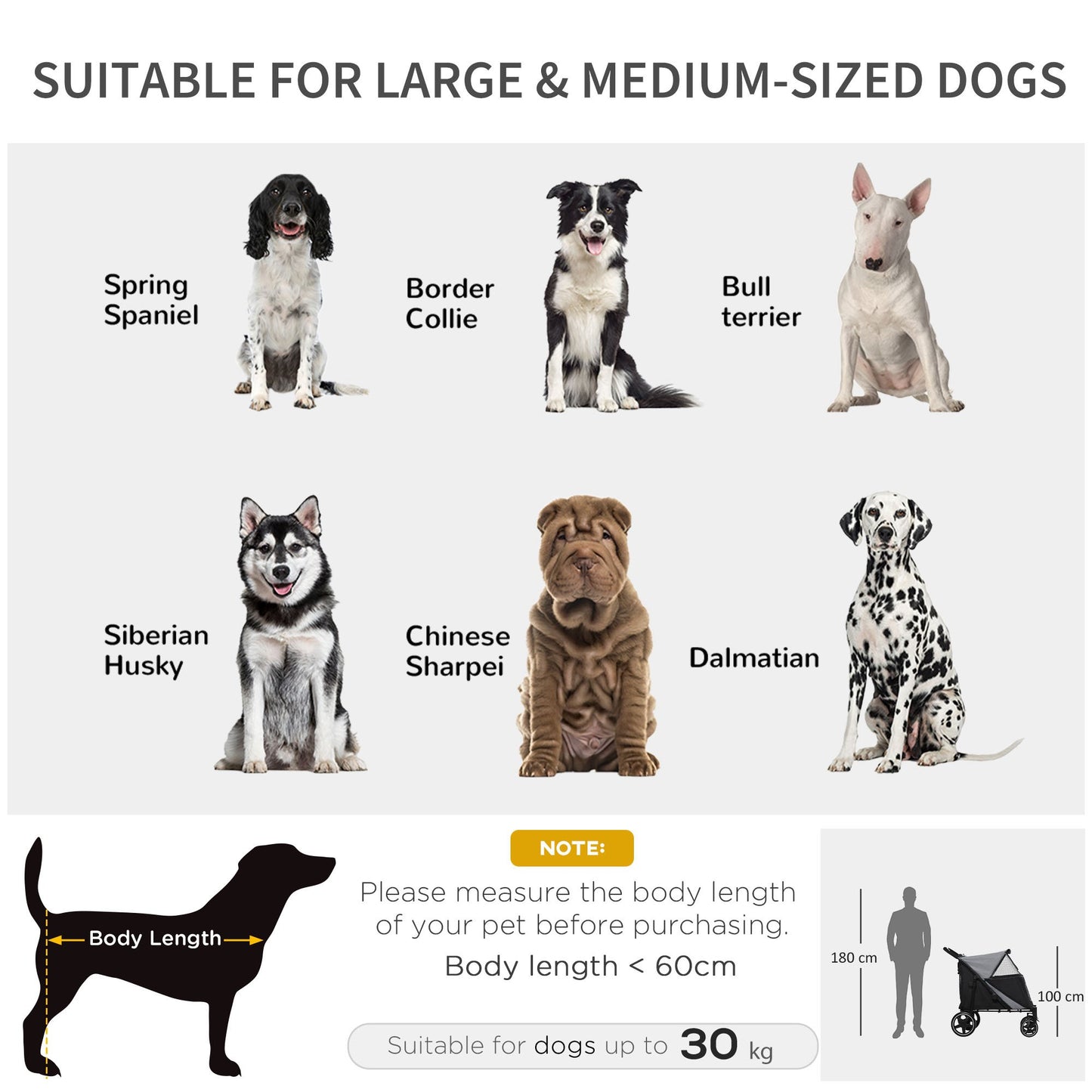 PawHut Foldable Pet Stroller with Universal Wheels Shock Absorber for Medium and Large Dogs Grey