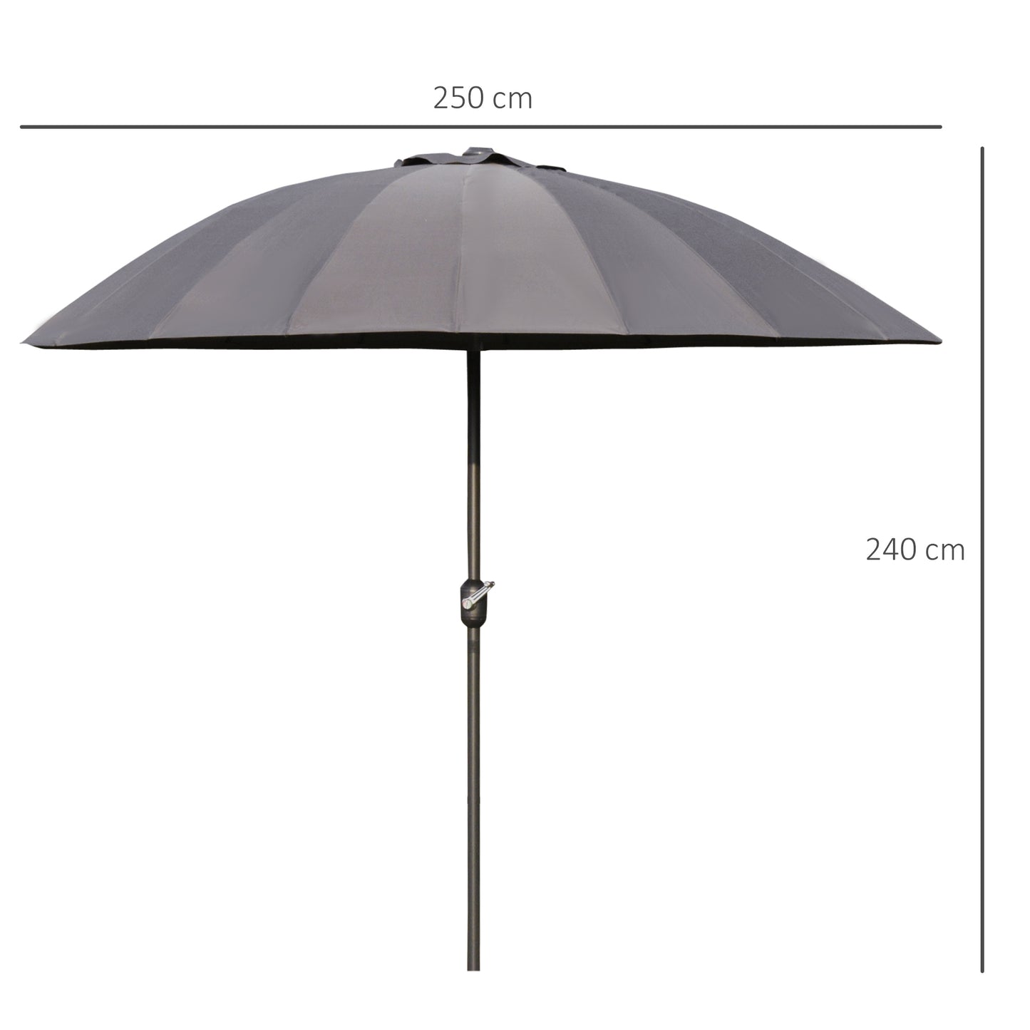 Outsunny 2.6m Shanghai Garden Parasol Umbrella with Crank & Tilt, Adjustable Outdoor Sun Shade, Grey