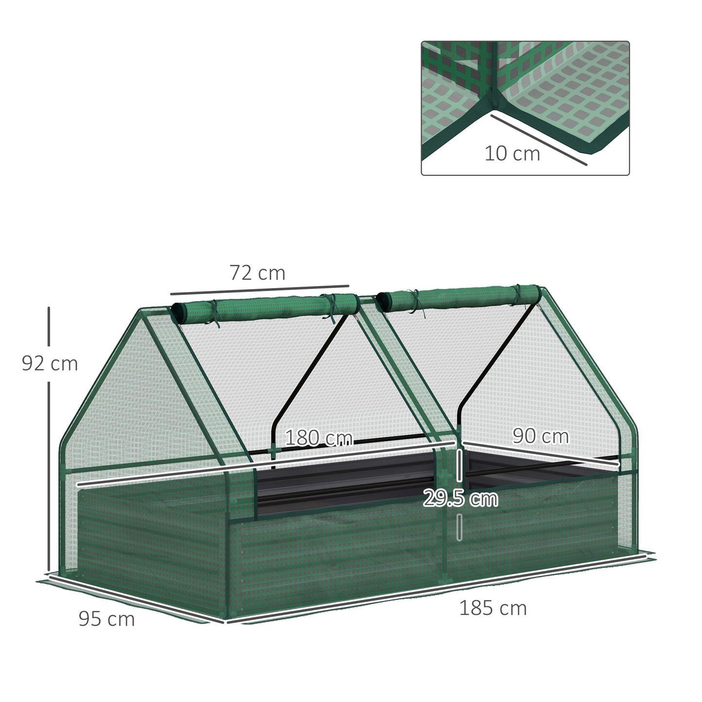 Outsunny Metal Planter Box with Cover Raised Garden Bed with Greenhouse for Herbs and Vegetables Green and Dark Grey