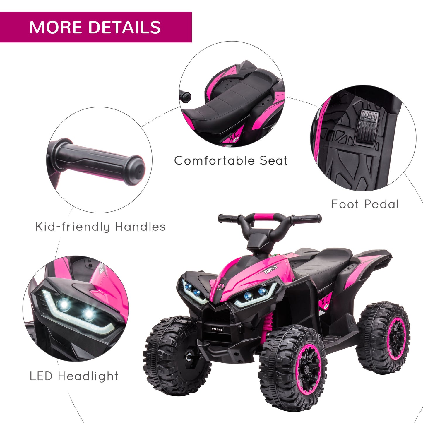 HOMCOM 12V Quad Bike with Forward Reverse Functions, Ride on Car ATV Toy Pink