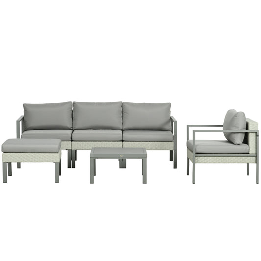 Outsunny Six-Piece Rattan Garden Sofa Set - Light Grey