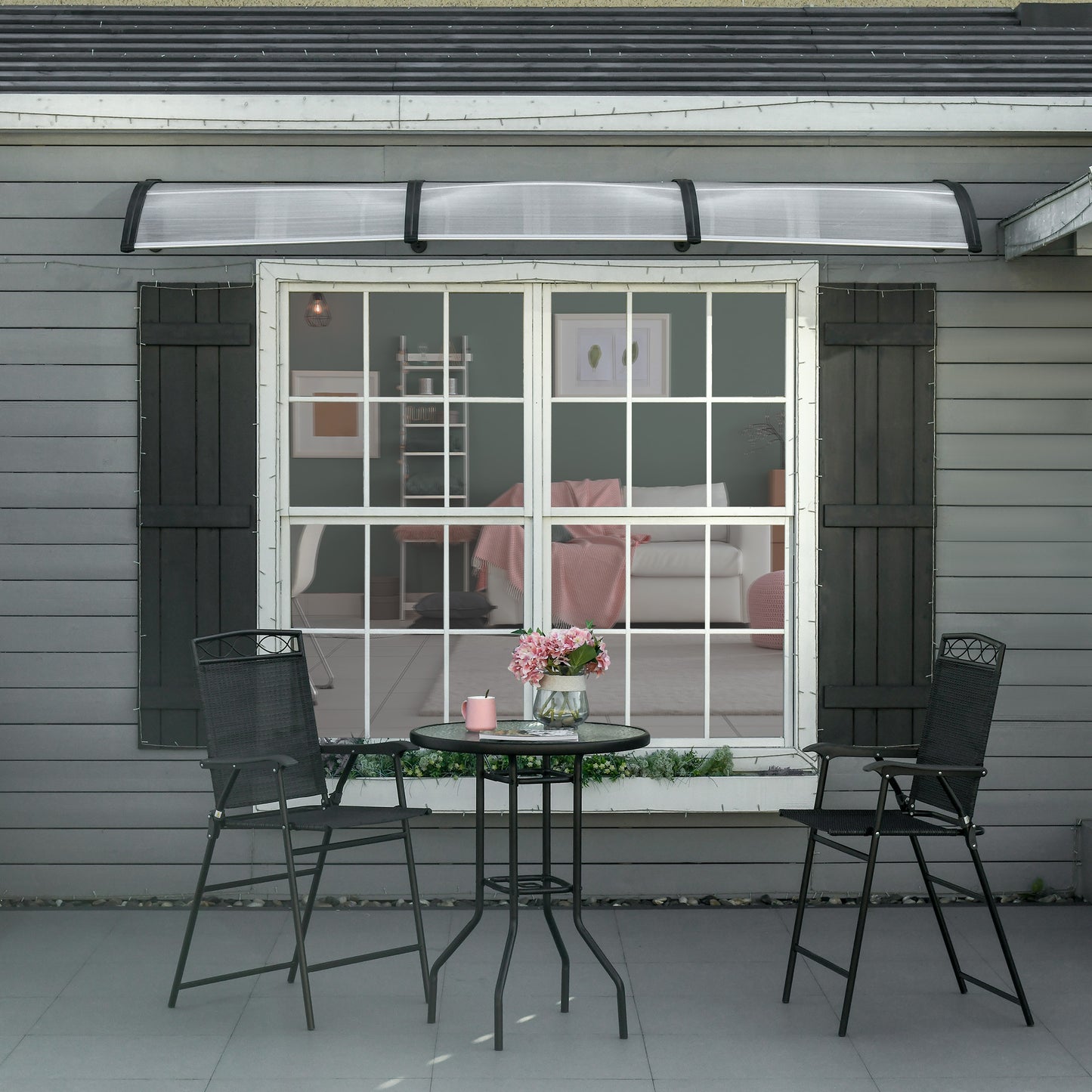 Outsunny Front Door Canopy, Outdoor Awning, 303 x 96cm Rain Shelter for Window, Porch and Front/Back Door, Clear