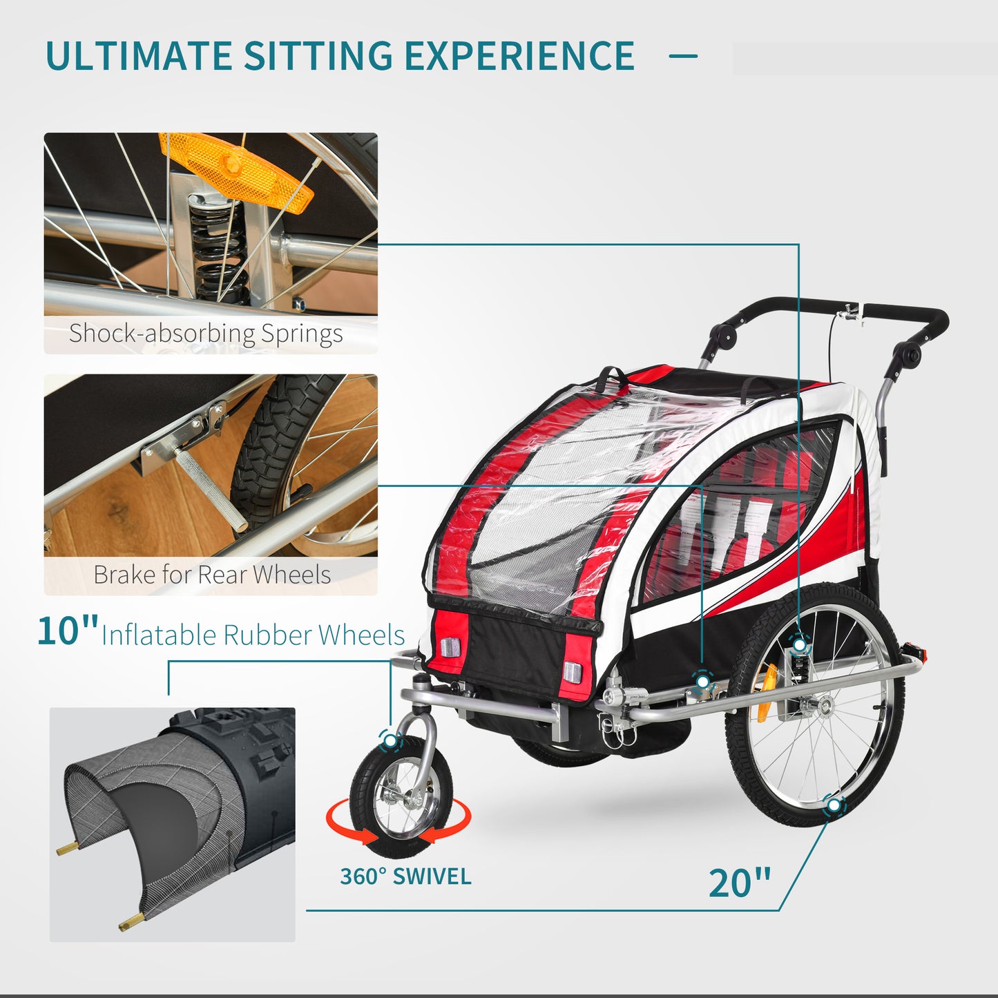 HOMCOM 2 in 1 Trailer for Kids 2-Seater Child carrier Baby Stroller