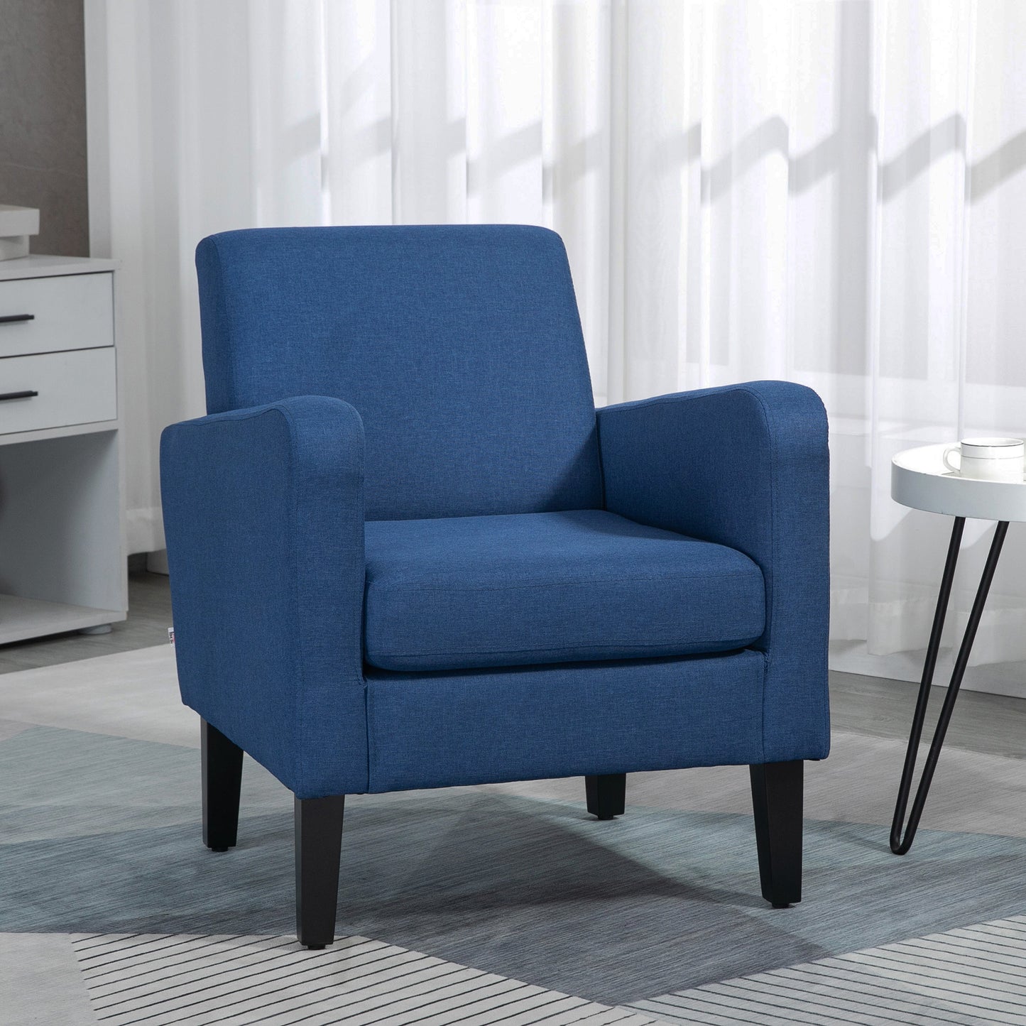 HOMCOM Modern Accent Chair Occasional Chair with Rubber Wood Legs for Living Room Bedroom Blue