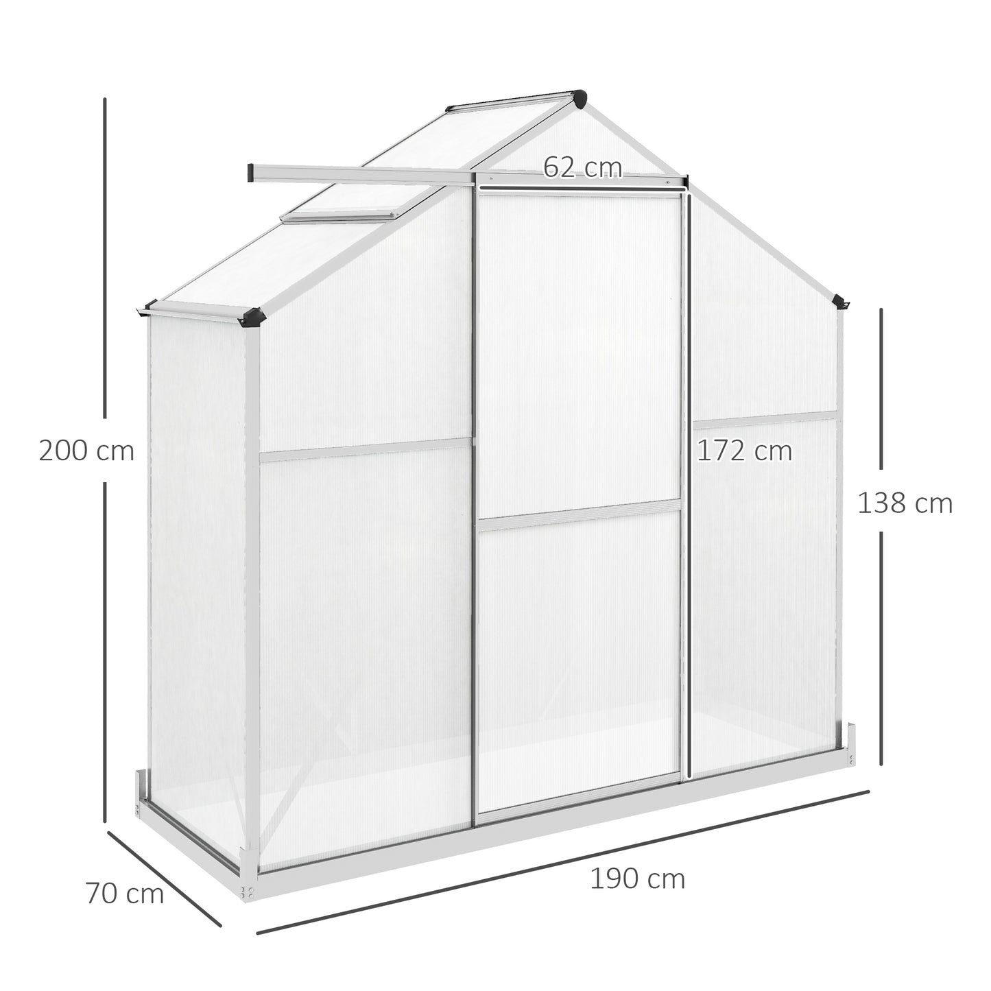 Outsunny 6 x 2.5ft Polycarbonate Greenhouse WalkIn Green House with Rain Gutter Sliding Door Window Foundation Silver