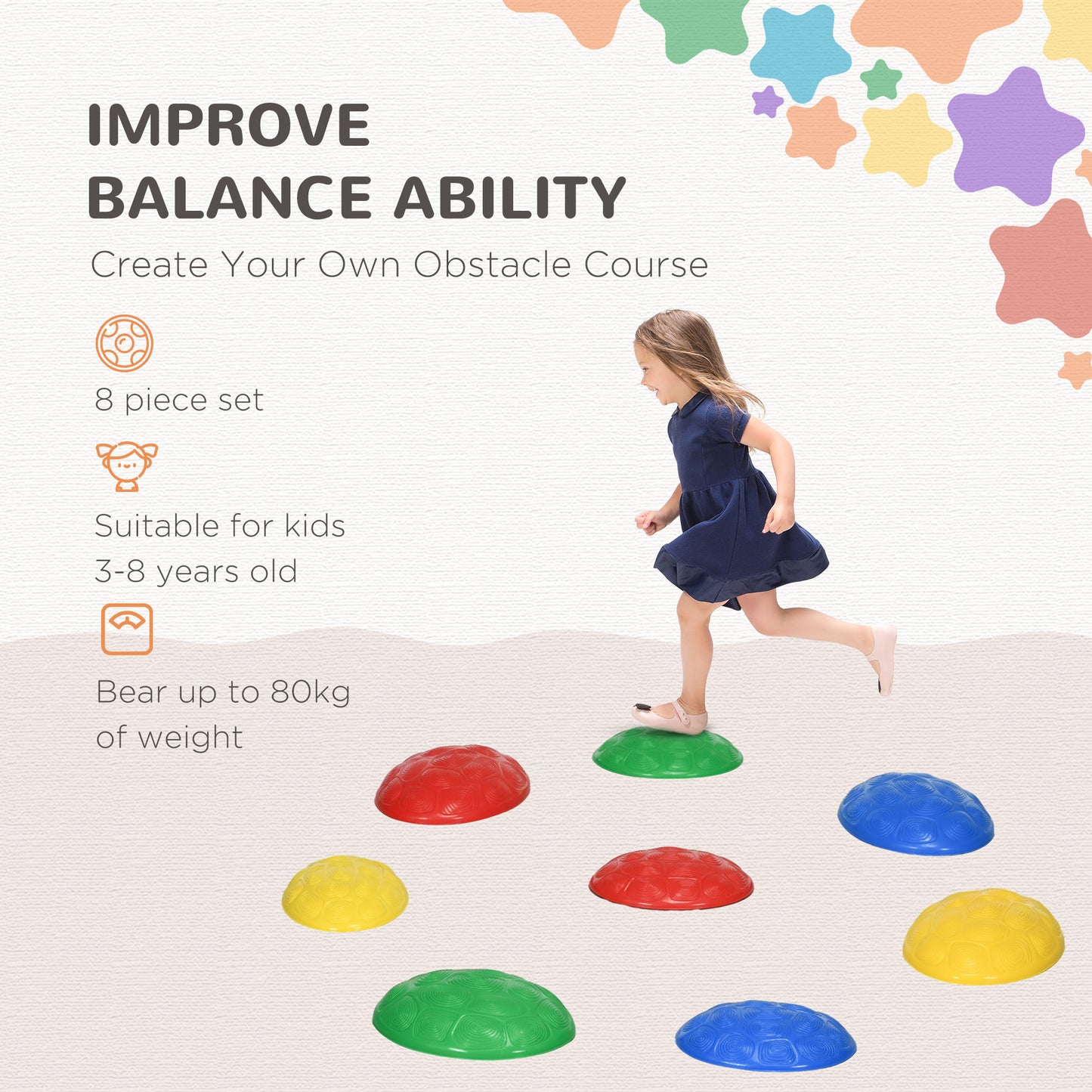 ZONEKIZ EightPiece Kids Stepping Stones with NonSlip Mats Balance River Stones