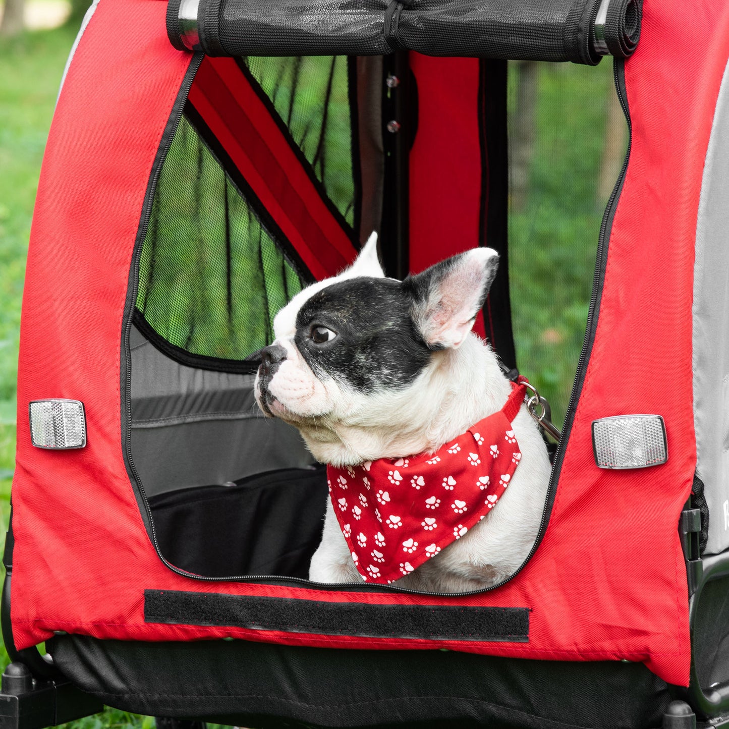 PawHut Dog Bike Trailer 2-in-1 Pet Stroller Cart Bicycle Carrier Attachment for Travel in steel frame with Universal Wheel Reflectors Flag Red w/