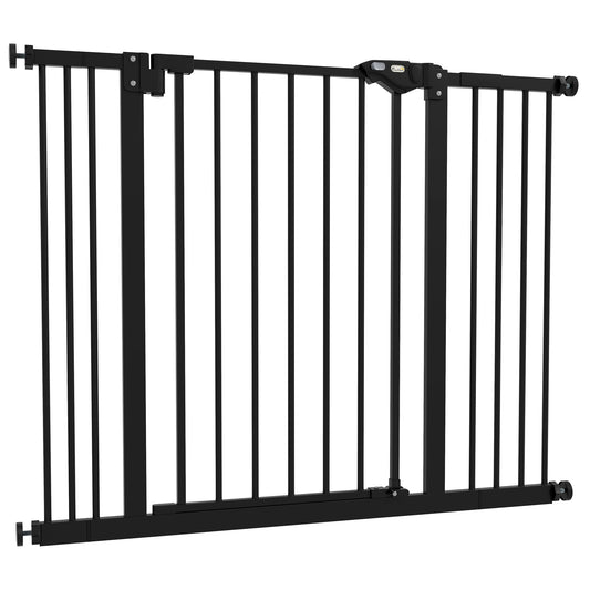 PawHut Metal 74-100cm Wide Adjustable Dog Gate Black