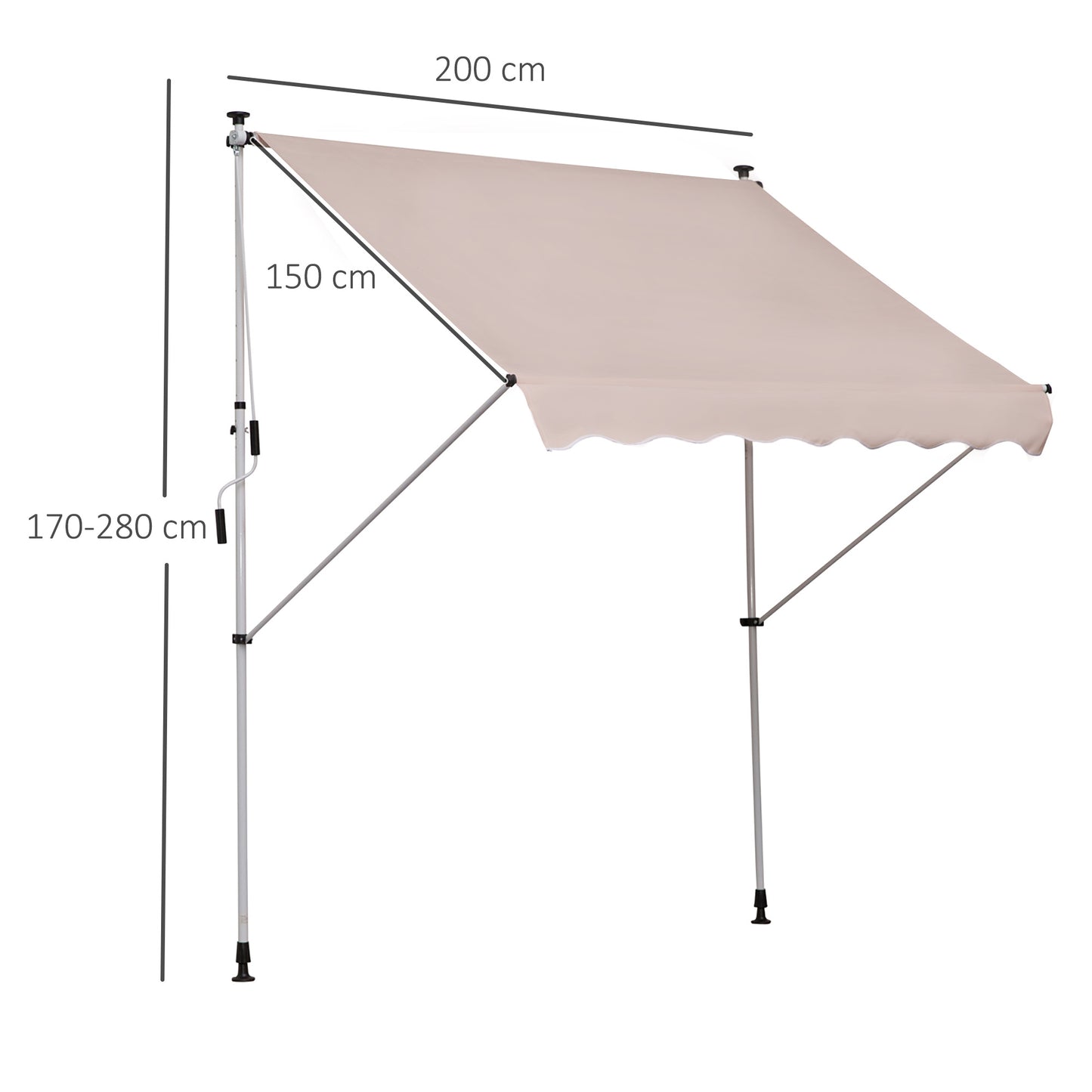Outsunny 2x1.5m  Adjustable Outdoor Aluminium Frame Awning Beige