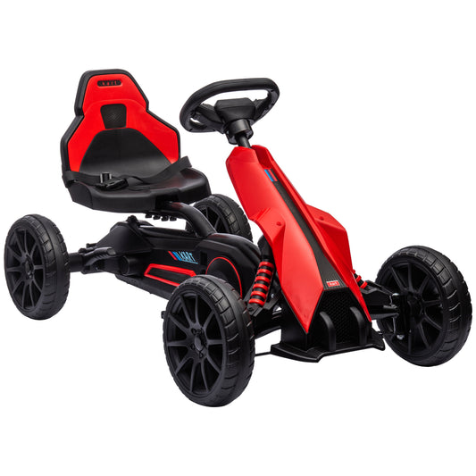 HOMCOM Children Pedal Go Kart, Kids Ride on Racer with Adjustable Seat, Swing Axle, Shock Absorption EVA Tyres, Handbrake, for Boys and Girls Aged 3-8 Years Old, Red