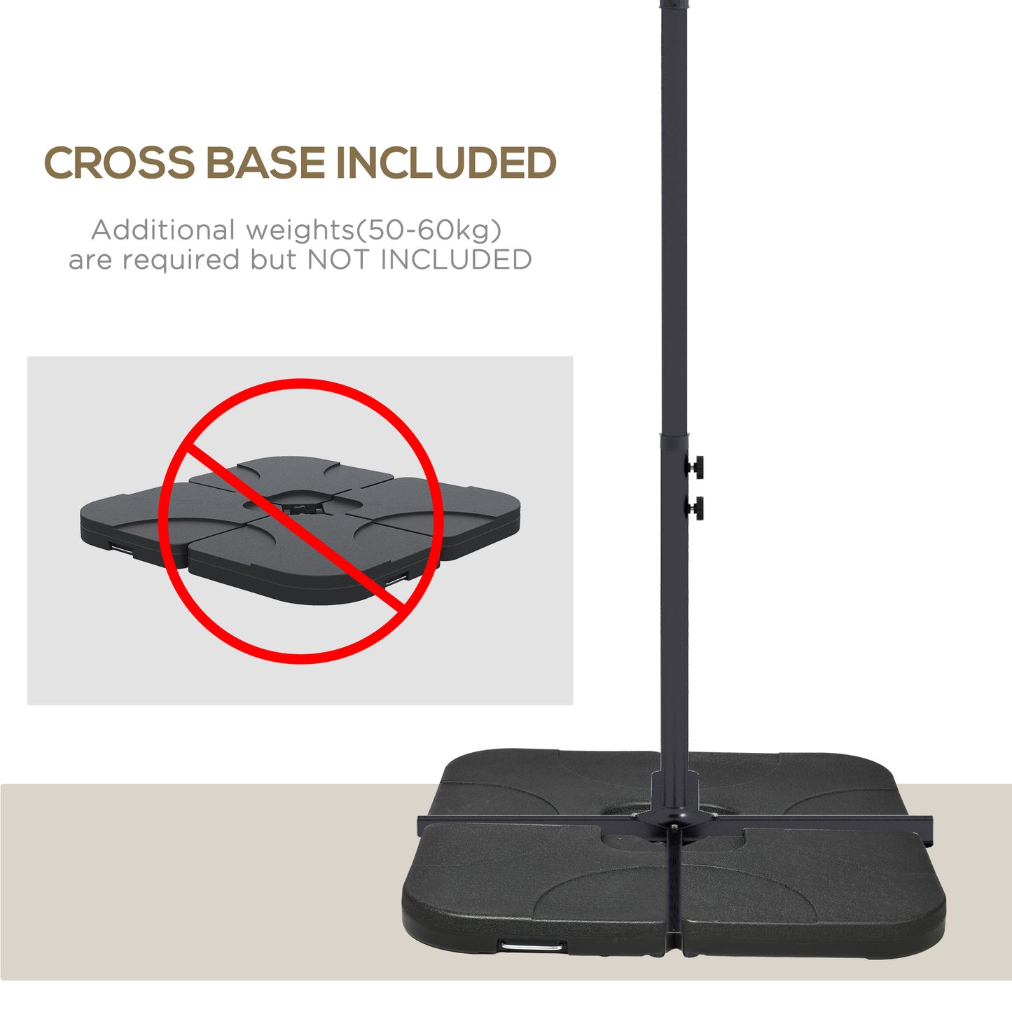 Outsunny 3(m) Cantilever Overhanging Parasol, with Cross Base - Brown