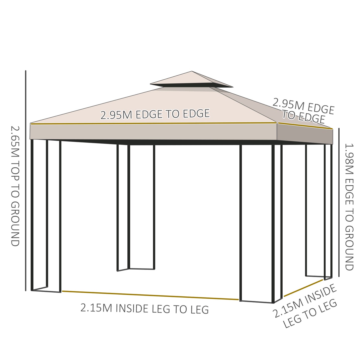 Outsunny 3x3 m Gazebo W/Side Panel-Beige