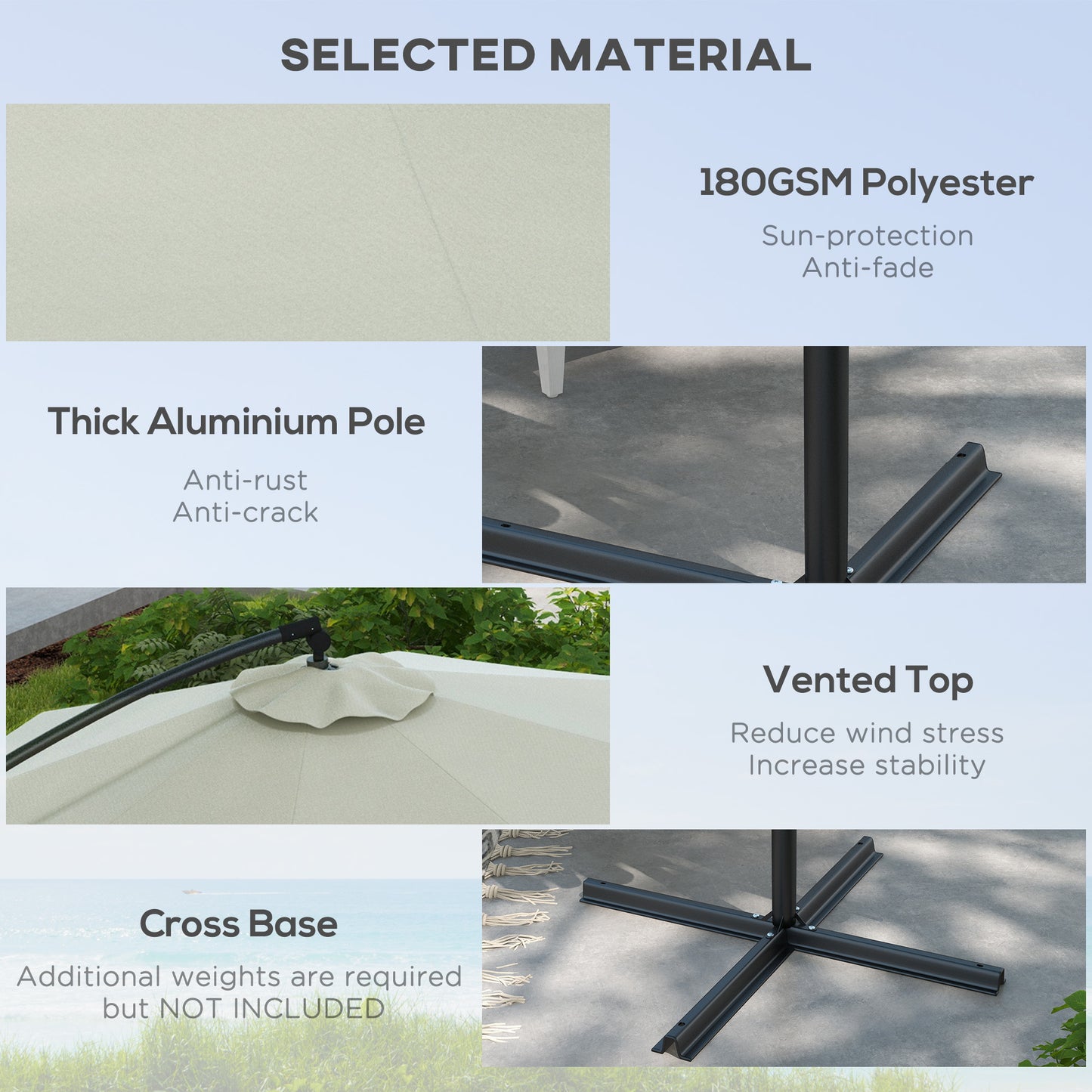 Outsunny 3(m) Offset Cantilever Parasol Umbrella, with Cross Base - Cream