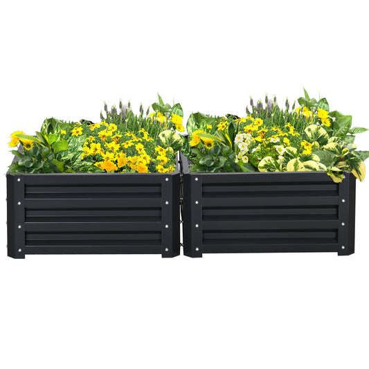 Outsunny Set of 2 Raised Garden Bed Outdoor Elevated Galvanised Planter Box for Flowers Herbs 60x60x30.5cm Grey