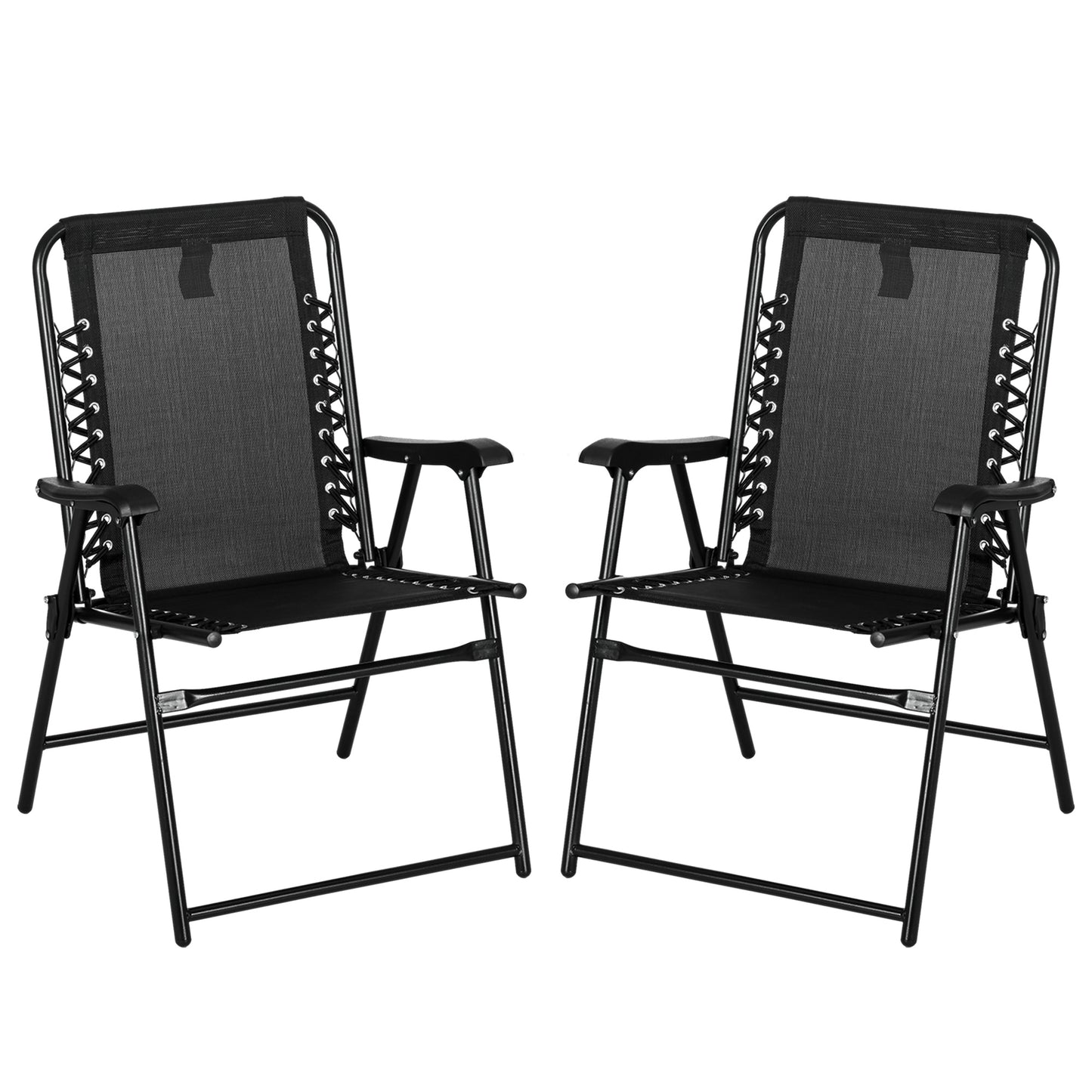 Outsunny 2 Pcs Patio Folding Chair Set, Outdoor Portable Loungers for Camping Pool Beach Deck, Lawn w/ Armrest Steel Frame Black