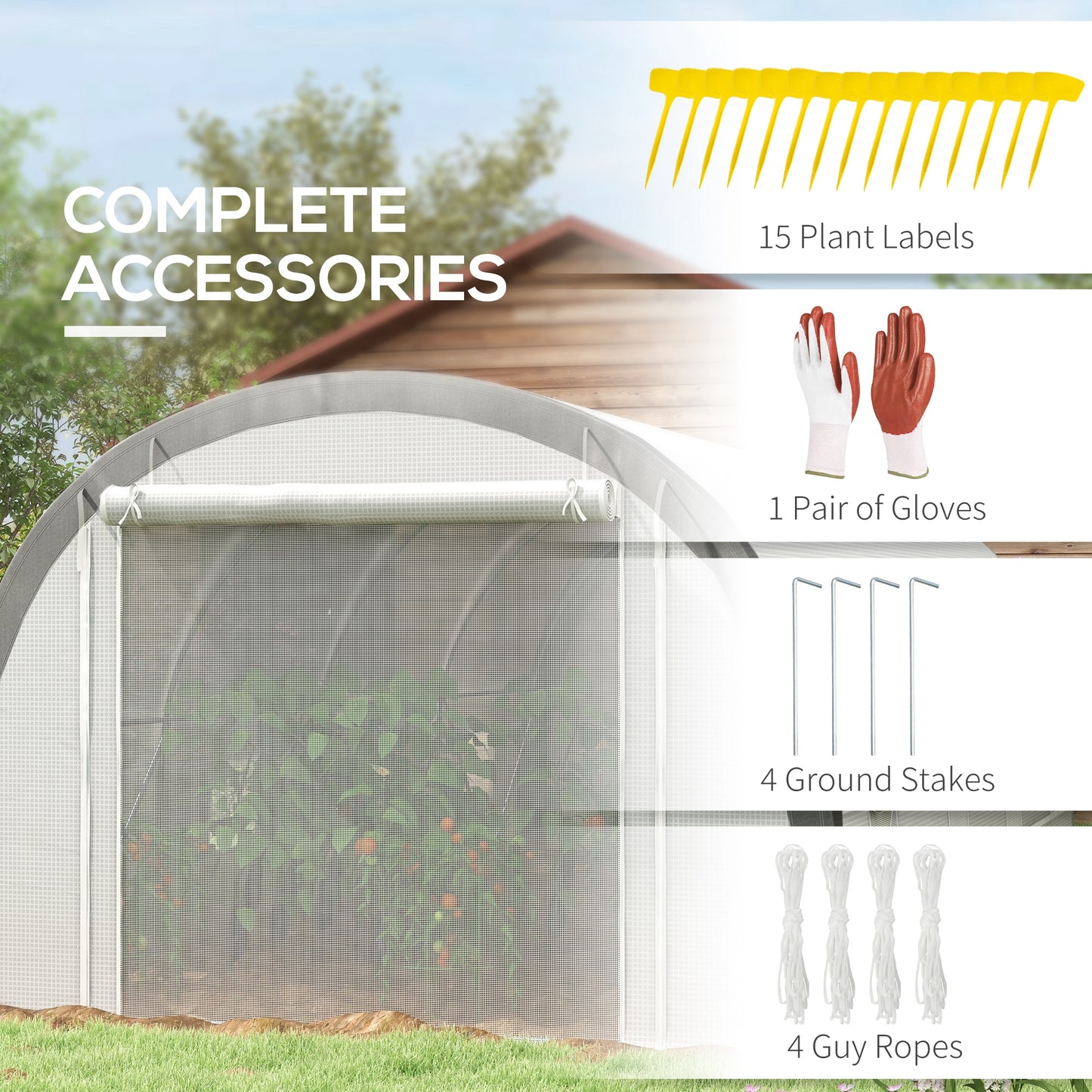 Outsunny 6 x 3(m) Polytunnel Greenhouse with Upgraded Structure Mesh Door and Windows 15 Plant Labels White