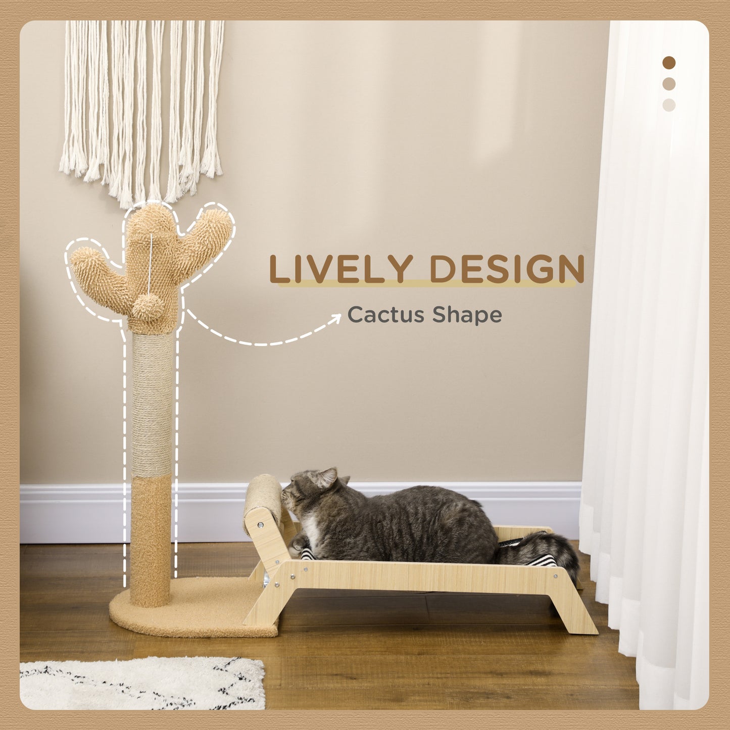 PawHut 2 in 1 Cat Scratching Post with Bed, Cat Condo Tree Tower with Cactus Post, Hammock Bed for Indoor Cats and Kittens - Brown